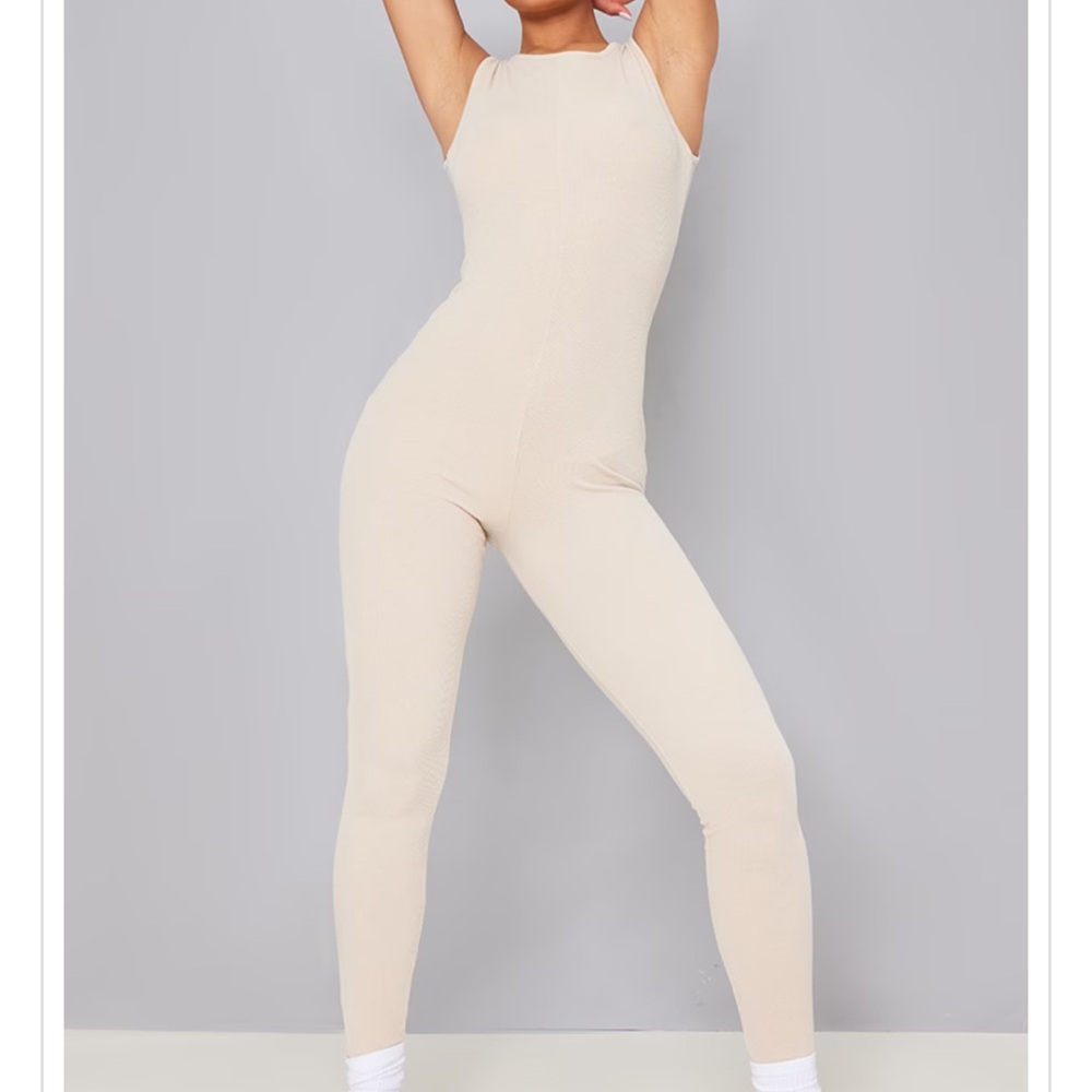 Nude Rib High Neck jumpsuit